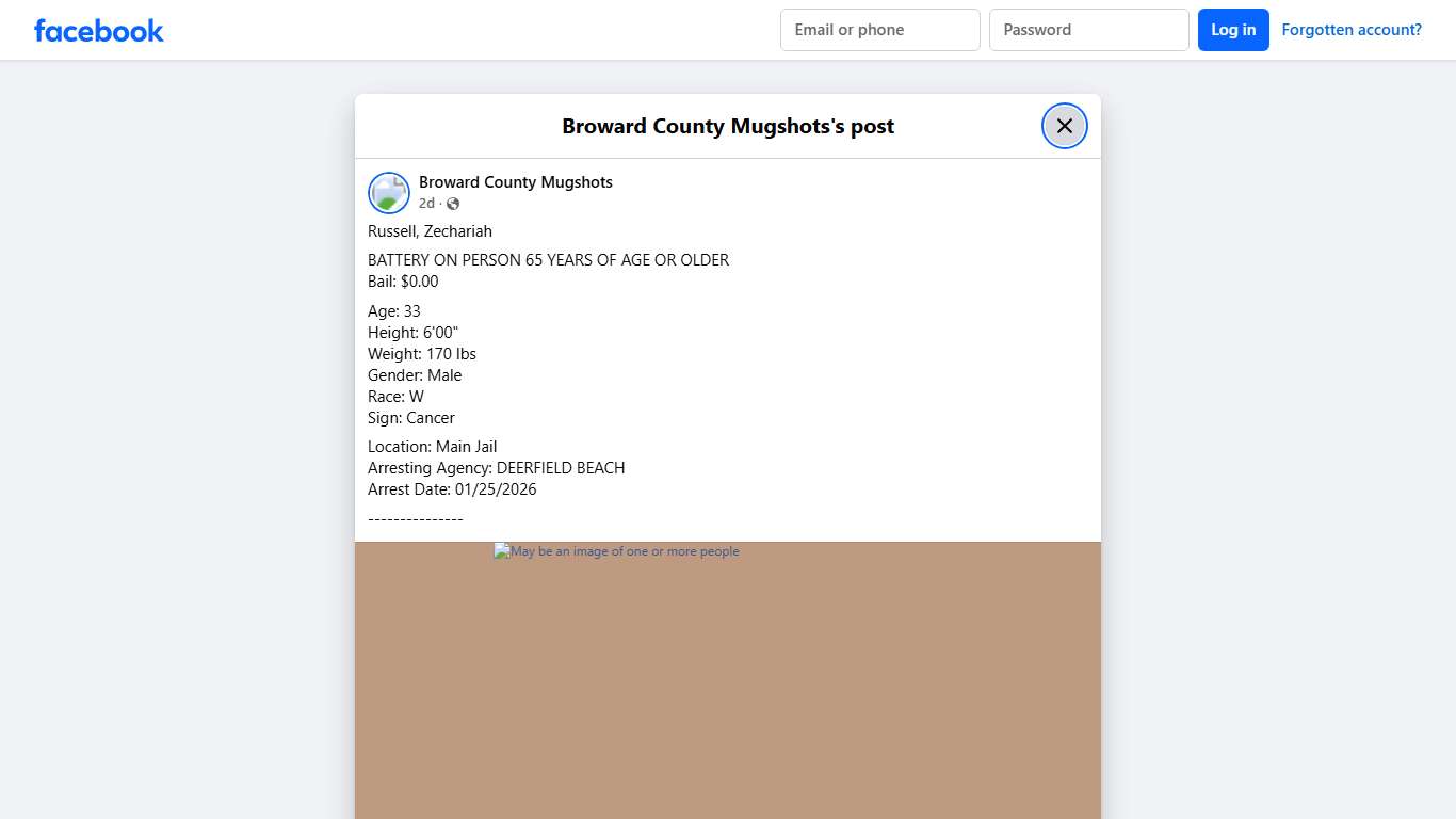 Russell, Zechariah BATTERY ON... - Broward County Mugshots Facebook